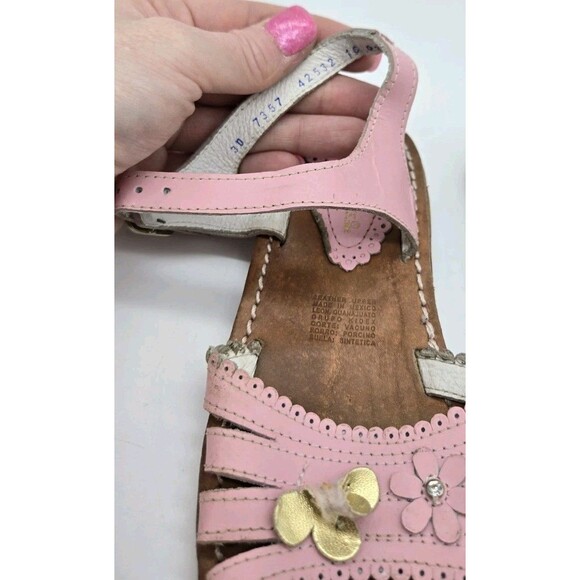 Kid Express Girls Pink Leather Sandals Flowers Baby Doll Lacy Size EU 30 (US 12) - Picture 10 of 11